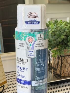 GuruNanda Dual Barrel Oxyburst Whitening Mouthwash Wild Mint 20 oz NIB